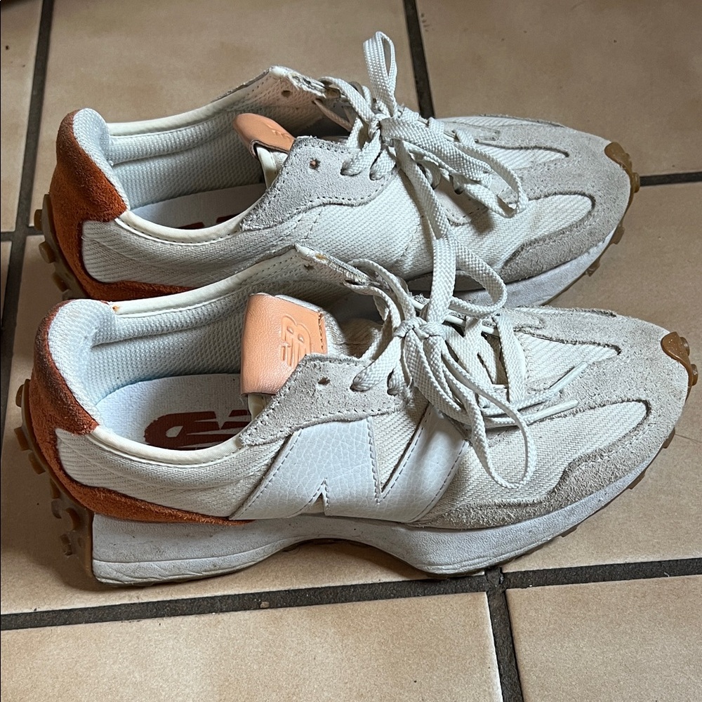 New Balance Cream Suede & Mesh Sneakers with Tan Accents - Picture 2 of 2